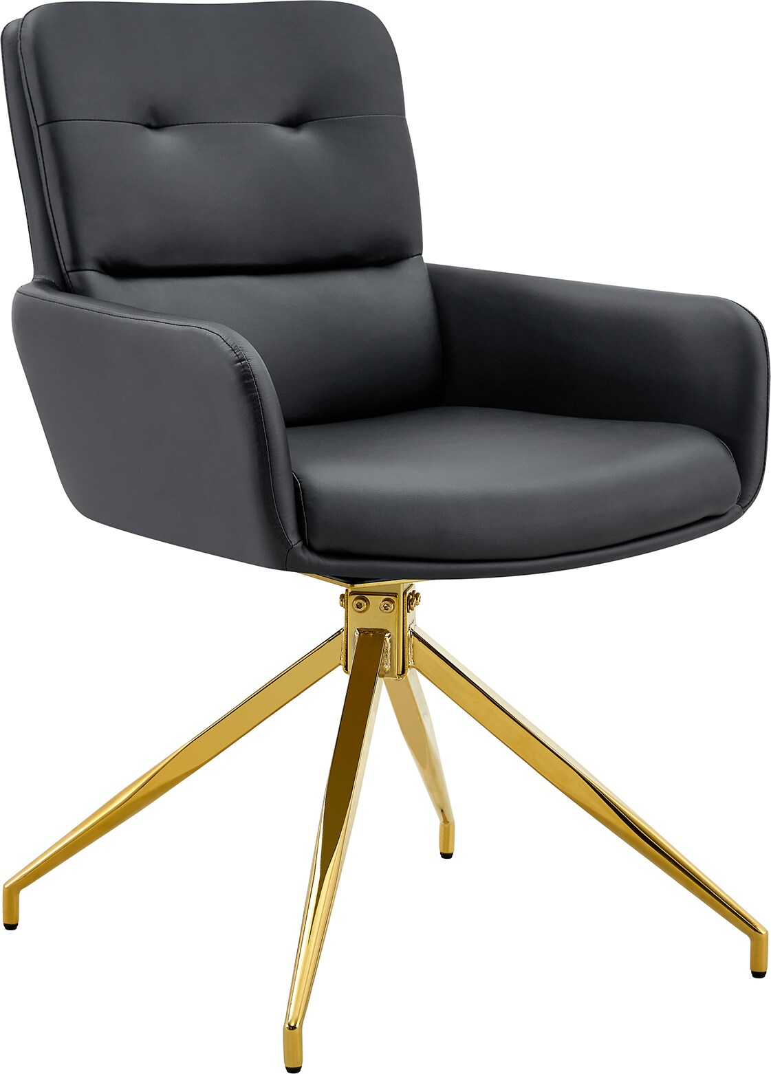 Drehbarer Esszimmerstuhl aus PU-Leder Schwarz mit goldfarbenem Metallgestell, 85 cm, 360° drehbar