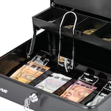 thumbnail of HMF 15230-02 Geldkassette abschließbar mit Münzeinsatz und 4 Scheinfächer mit Klammer, 30 x 24 x 9 cm, Schwarz