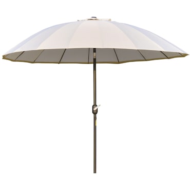 Chapéu de Sol de Jardim Ø2,5x2,4 m com Manivela Manual Mastro Flexível Impermeável e 18 Varas para Exterior Creme