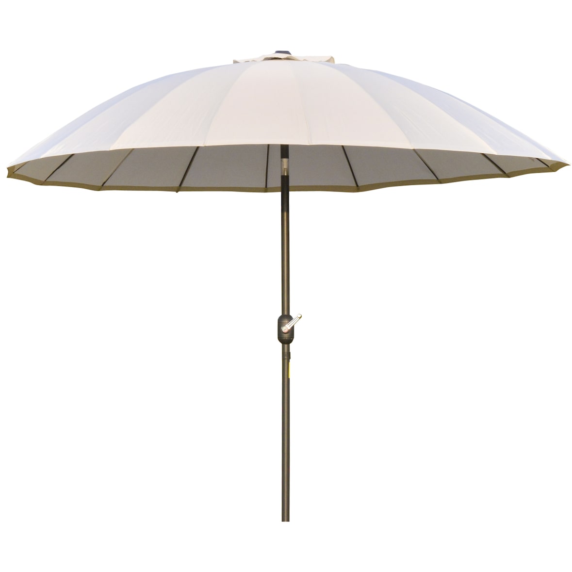 Chapéu de Sol de Jardim Ø2,5x2,4 m com Manivela Manual Mastro Flexível Impermeável e 18 Varas para Exterior Creme