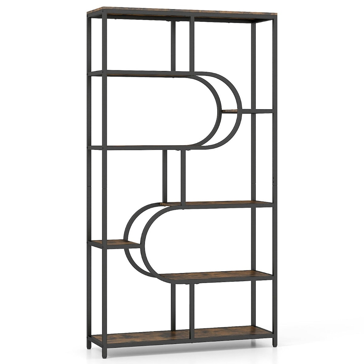 Helloshop26 - 8-stöckiges U-förmiges Bücherregal 95 x 30 x 175 cm modernes offenes Design rustikales braunes Metall 20_0017960