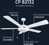 thumbnail of Ventilador de techo con luz Orbegozo CP 82132, 5 aspas, 3 velocidades, 132 cm de diámetro, 60 W