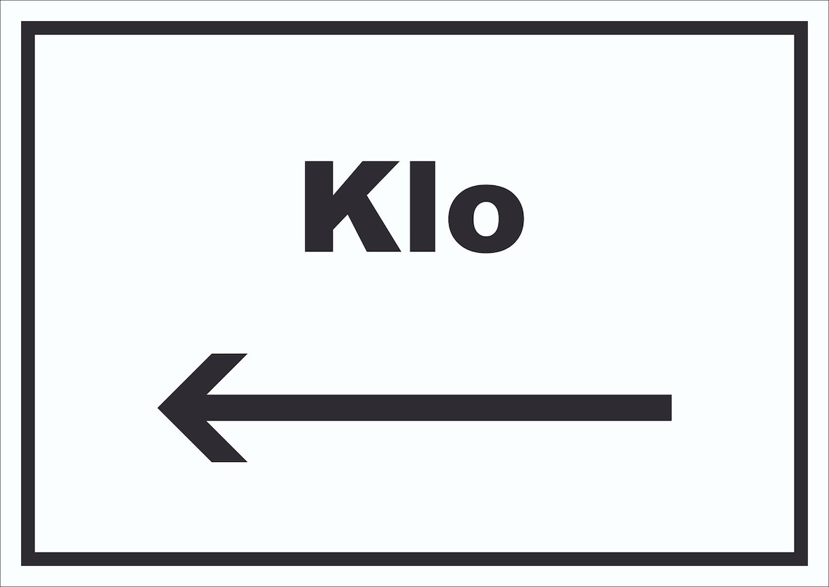 Klo Schild mit Text und Richtungspfeil links WC Toilette waagerecht A4 (210x297mm)