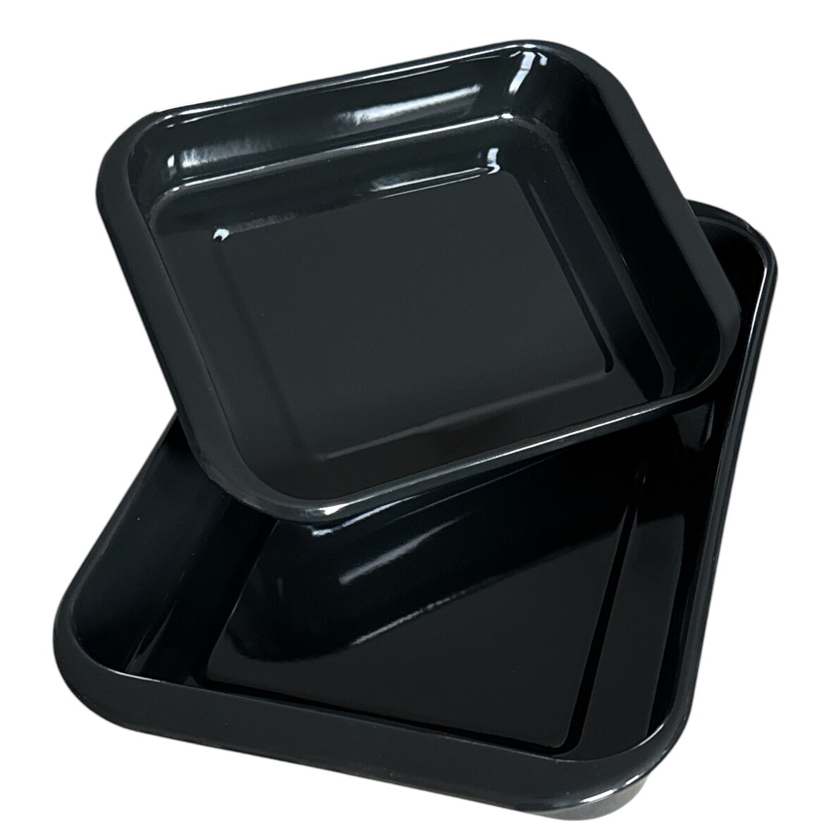 2-delige - Geëmailleerde Braadslede Ovenschaal - 29 x 23 x 4.5 - 41 x 27 x 5.5 cm - Zwart