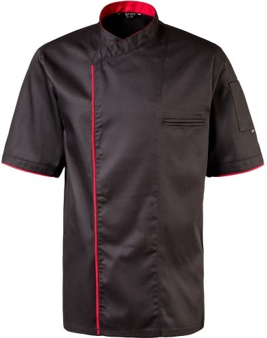 224 - Kochjacke halbarm, Druckknöpfe, Fb. schwarz mit farbiger Paspel : rot 65% Polyester 35%Baumwolle 220 g/m² 2XL