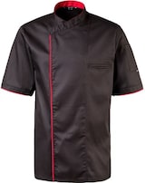 thumbnail of 224 - Kochjacke halbarm, Druckknöpfe, Fb. schwarz mit farbiger Paspel : rot 65% Polyester 35%Baumwolle 220 g/m² 2XL