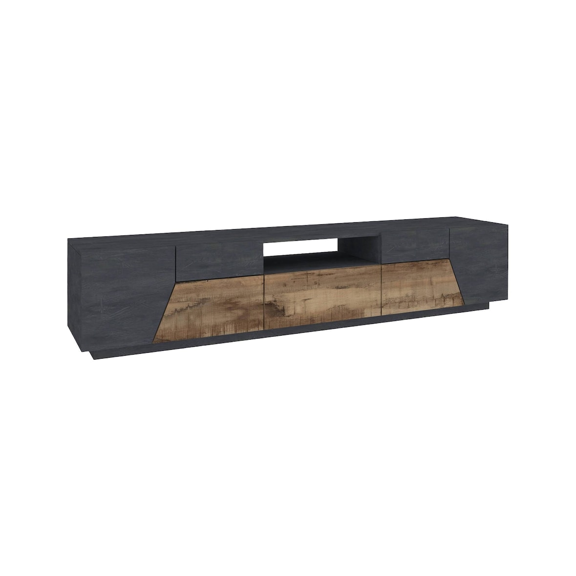 Dmora Fernsehschrank Jacopo, Niedriges Sideboard für Wohnzimmer, Sockel für TV-Möbel, 100 % Made in Italy, cm 220x43h46, Schiefer und Ahorn