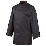 thumbnail of 212 - Kochjacke langarm, mit Druckknöpfen, Fb. schwarz, mit farbiger Paspel : bordeaux 65% Polyester 35%Baumwolle 220 g/m² L