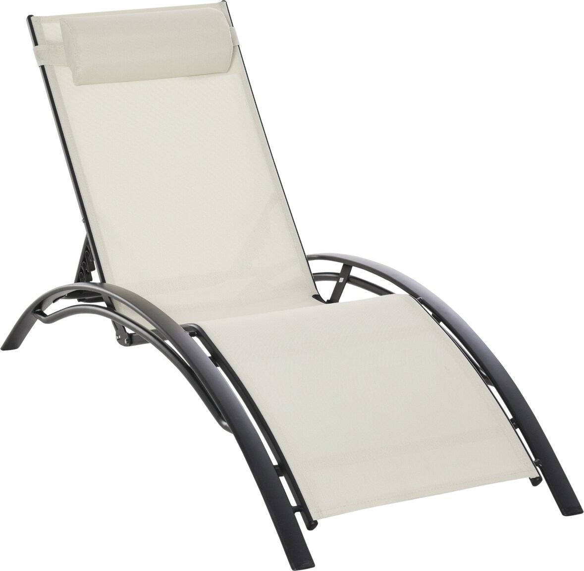 Outsunny Tumbona Reclinable con Respaldo Ajustable Reposacabezas Extraíble Aluminio Beige