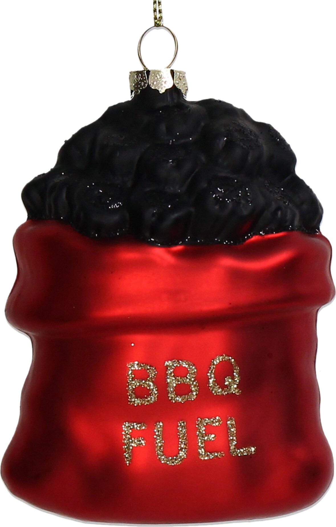 Christbaumschmuck 10cm Glas Grillkohle Figur Handbemalt & mit Glitzer Weihnachtsbaum Anhänger Weihnachten Weihnachtsbaumschmuck Grillen Rot Schwarz