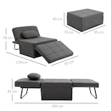 thumbnail of HOMCOM 3 en 1 Sofá Cama Individual Tapizado Lino Sillón Reclinable en 5 Posiciones Convertible Reposapiés con Reposacabezas Carga 200 kg 95x189x43 cm