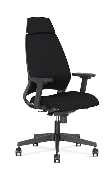 NOWYSTYL - Fauteuil de travail KENARI, méc. synchrone réglable & blocable, accotoirs 2D, tissu noir assise et dossier, rembourrage mousse PU