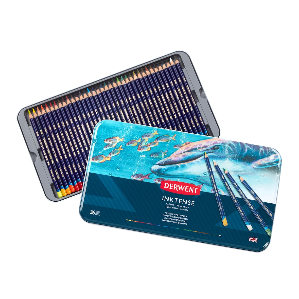 Caja metálica de 36 lápices Derwent Inktense.