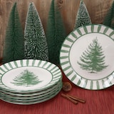 thumbnail of 6x Wald grün Speiseteller Steingut 6 Personen Essteller Weihnachten Streifen
