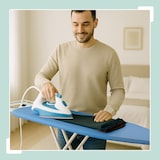 thumbnail of Relaxdays Bügelbrett für Dampfbügeleisen, 120 x 38 cm, höhenverstellbar, klappbar, Kleiderablage, Bügeltisch, blau