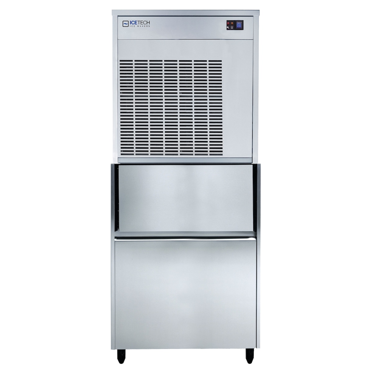 Produttore di ghiaccio Granulare185 kg. Deposito 64 kg. Carrozzeria inox AISI 304. Condensazione aria o acqua. Modello ICETECH GR185C