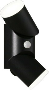 Ein schwarzer, schwenkbarer Wandstrahler mit Bewegungsmelder.