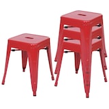thumbnail of 4er-Set Hocker HWC-A73, Metallhocker Sitzhocker, Metall Industriedesign stapelbar ~ rot