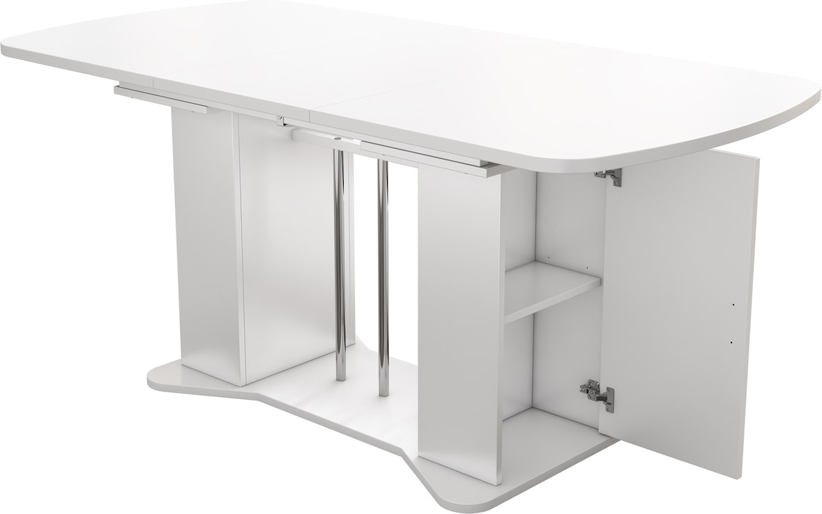 Ausziehbarer Esstisch 160x80x75 cm MDF Weiß+Silber mit Stauraum an Tischbeinen, klassisches Design, pflegeleichte Oberfläche, für 4 bis 6 Personen