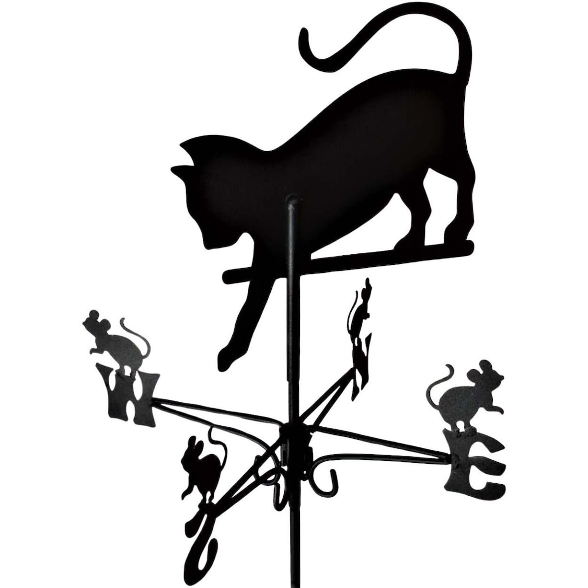 Girouette en acier noir Chat qui chassent des souris Fenceart
