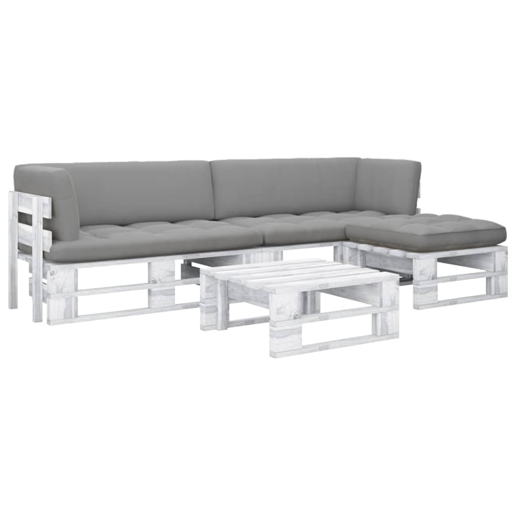 Set divani in pallet con cuscini 4 pezzi in pino impregnato bianco per arredo esterno elegante e resistente