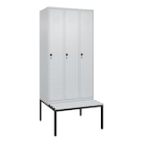 thumbnail of C+P Spind Classic PLUS, Kunststoff untergebaute Sitzbank, 3 Abteile, HxBxT 212x90x82cm, Sicherheitsdrehriegel, Hellgrau/Hellgrau von PROREGAL