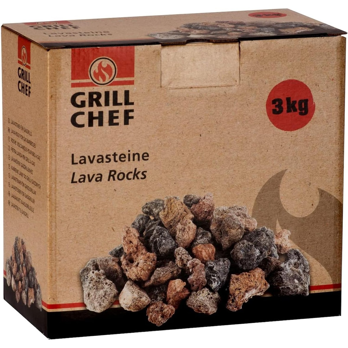 GRILLCHEF Lavasteine 3kg  Nachfüllpackung für Lavastein-Gasgrills  Gleichmäßige Wärmeverteilung & Wärmespeicherung  Zum Auffangen von Fett