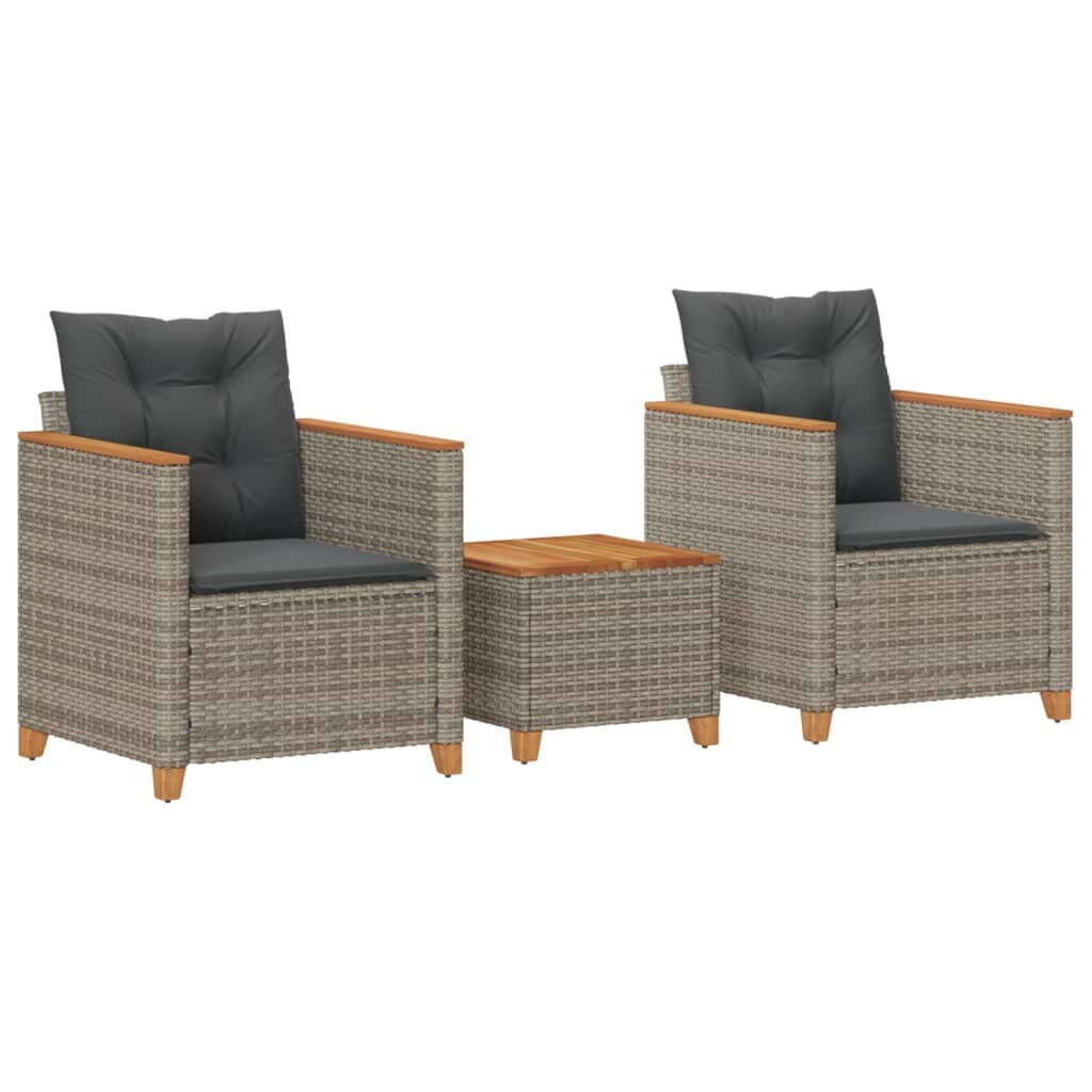 vidaXL 3-tlg. Bistro-Set mit Kissen Grau Poly Rattan Akazienholz