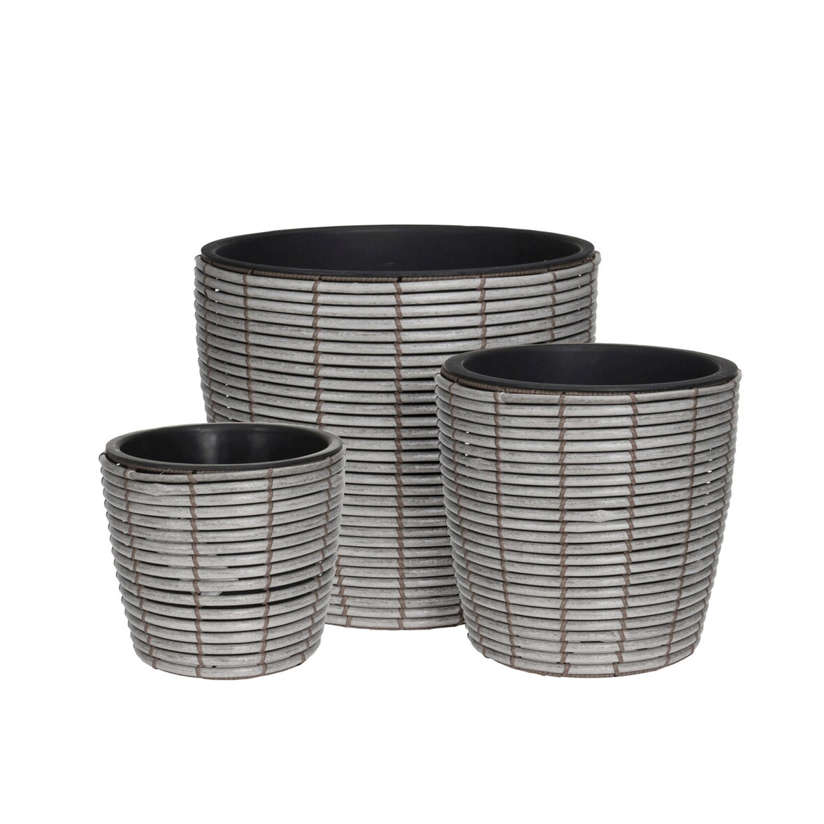 3 Blumentöpfe 25-40cm Kunststoff runde Pflanzgefäße Blumenübertöpfe Aussenbereich & Innenbereich Blumentopf Pflanzentopf Garten Deko Grau