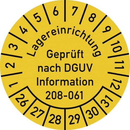 Dreifke® Prüfplakette Lagereinrichtung DGUV-208-061, 2026-2031, Folie, Ø 30mm, 10 Stück/Bogen
