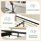 thumbnail of Polsterbett 180x200 cm mit höhenverstellbarem Stauraum-Kopfteil, LED-Beleuchtung & USB/Type-C-Anschluss, Beige