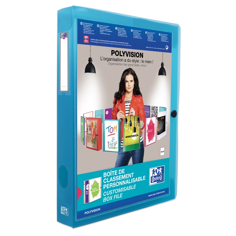 Boite à bouton pression Polyvision 24x32, dos de 40, en polypro, coloris bleu