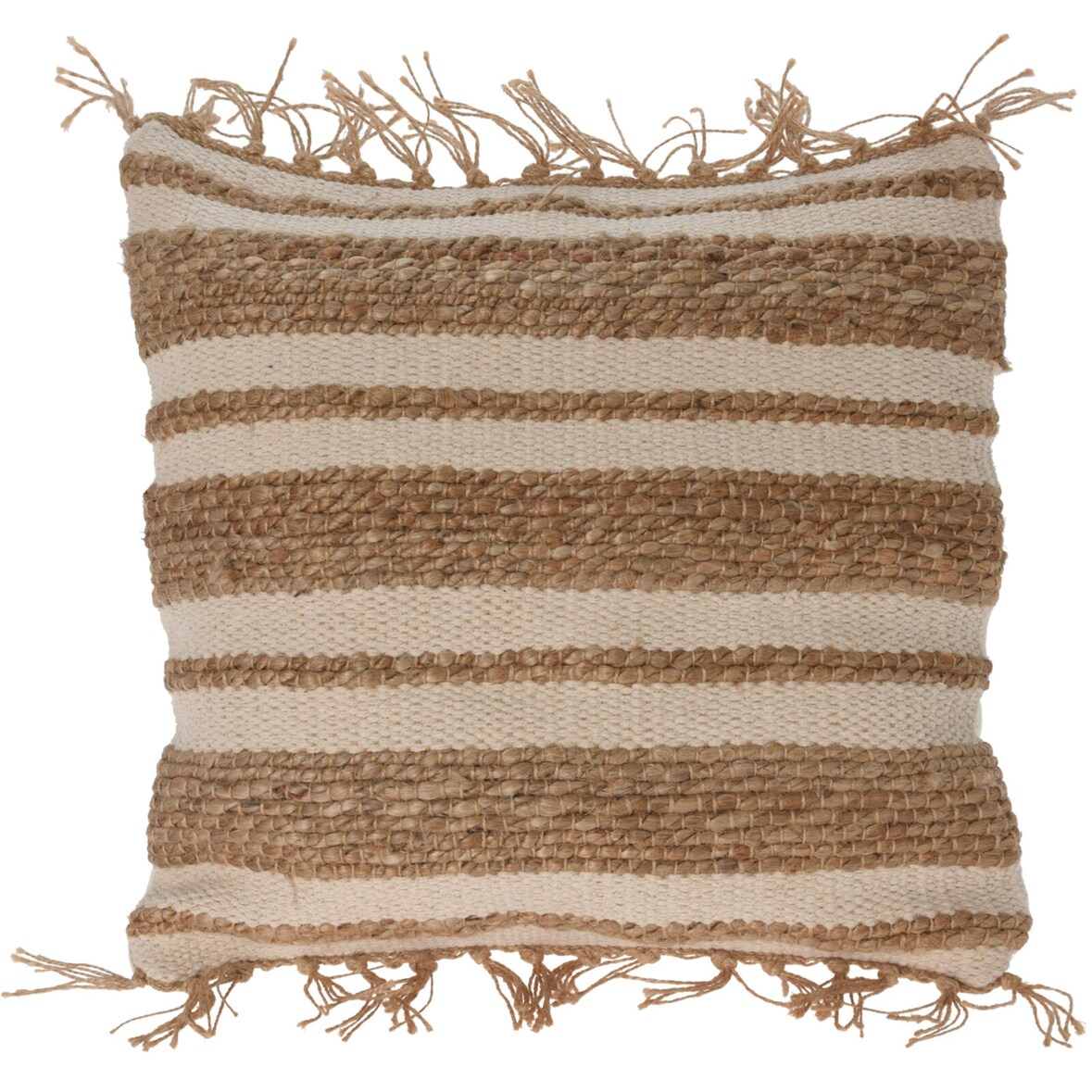 WellHome - Cojín de yute y algodón con flecos en beige 45x45cm