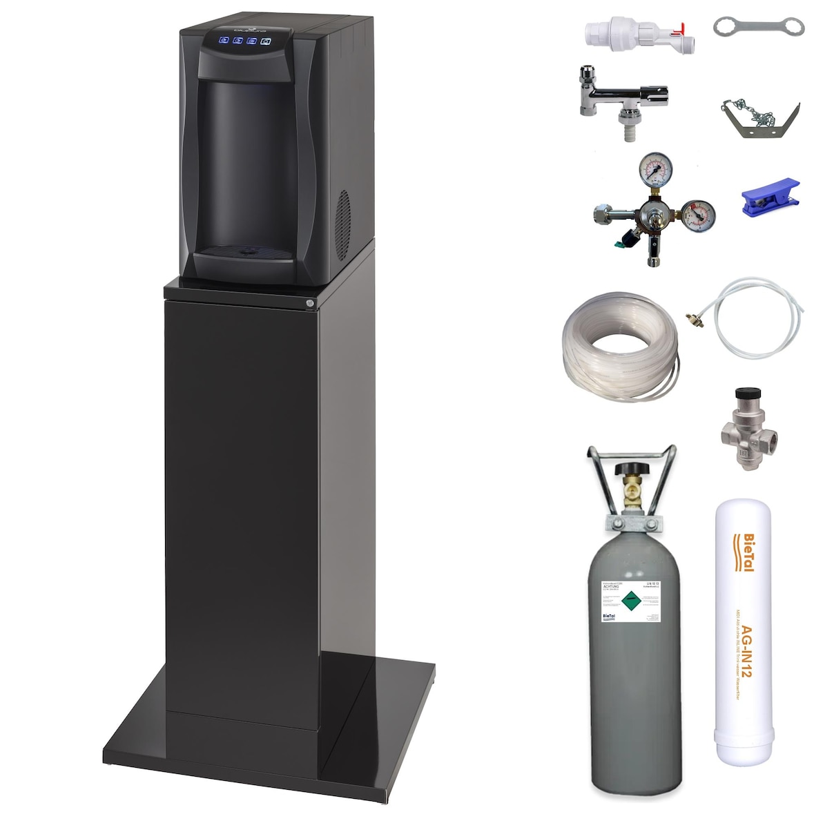 Sprudelwassergerät Tafelwassergerät Piccola HOT 15 Fizz schwarz SET Unterschrank