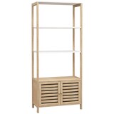 thumbnail of HOMCOM estantería de baño de bambú con 3 estantes abiertos estantería de almacenaje con puertas de lamas 63x30x138 cm natural y blanco