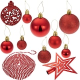 thumbnail of 84 Christbaumkugeln unzerbrechlich mit Kette und Stern in Rot - rot