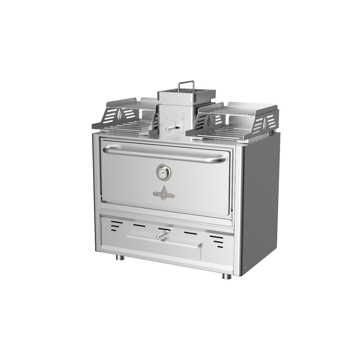 Forno a carbonella da tavolo, dimensioni 785x777x1095, porta in acciaio inox