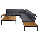 thumbnail of Garten Garnitur HWC-H54b, Garnitur Sitzgruppe Garten-/Lounge-Set Sofa, Olefin Holzoptik Alu ~ Polster dunkelgrau