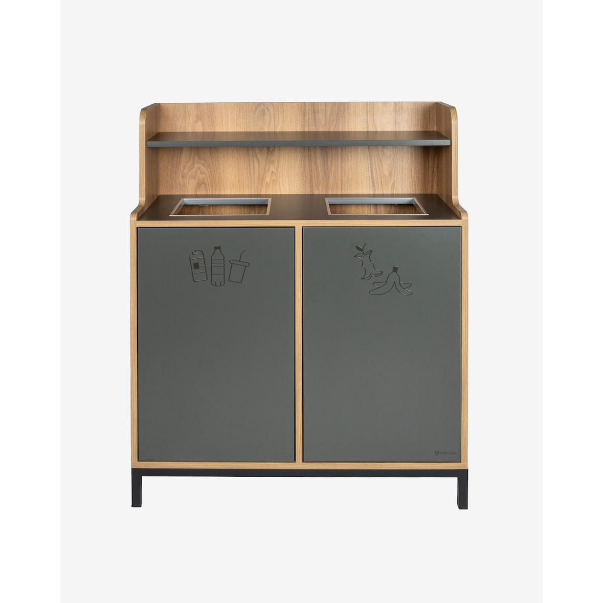Mobiliara - Meuble de tri Trineo -  Interieur - Mdf finition stratifiée-  2 Bacs 70 Litres