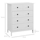 thumbnail of HOMCOM cajonera de dormitorio cómoda blanca de 5 cajones con manijas cajonera alta para salón oficina estudio estilo moderno 74x40x91 cm