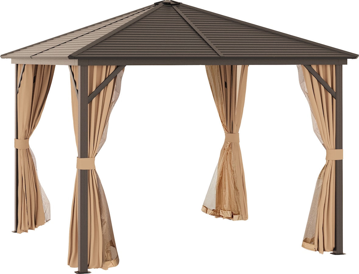 Cenador de Jardín 3x3 m con 4 Cortinas Laterales 4 Mosquiteras y Gancho para Lámpara Gazebo Pabellón de Aluminio para Exterior Patio Fiestas