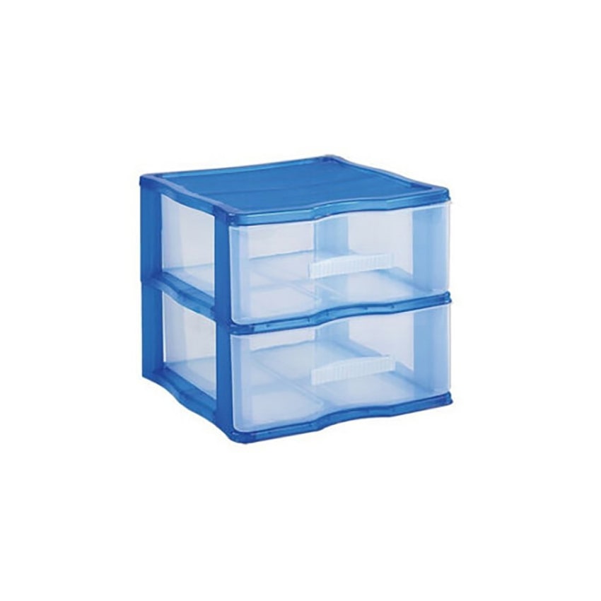 Cajonera oficina carro  2 cajones organizador de plástico azul