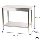 thumbnail of Cleiton® Mesa em Aço Inoxidável para Hotelaria Central com 1 Prateleira 800x700x850 mm Desmontável | Mesa de Trabalho em Inox Resistente à Corrosão