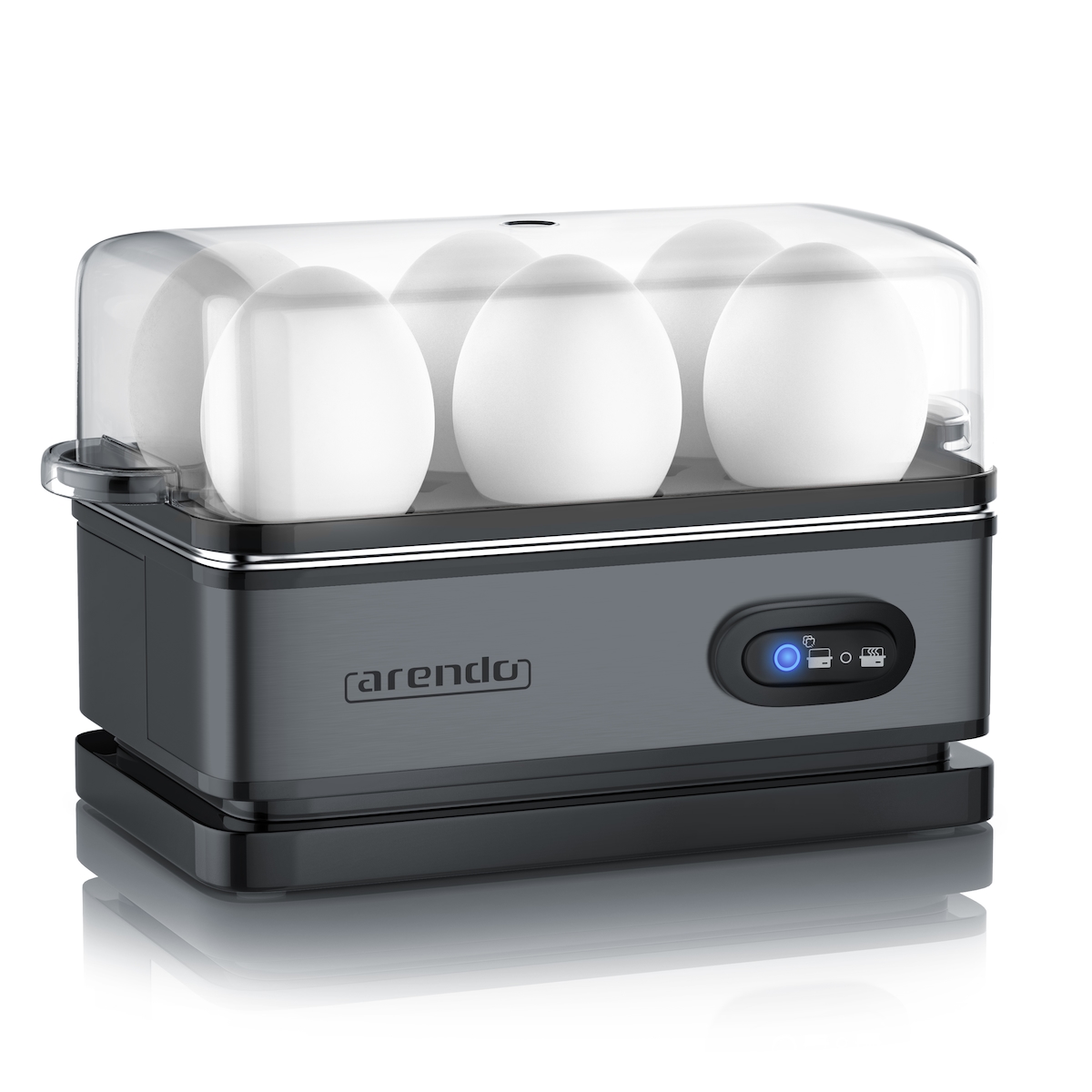 Arendo Eierkocher 6-fach, 400 W, Edelstahl, Warmhaltefunktion, Härtegrad einstellbar, für 6 Eier, grau - grey metal