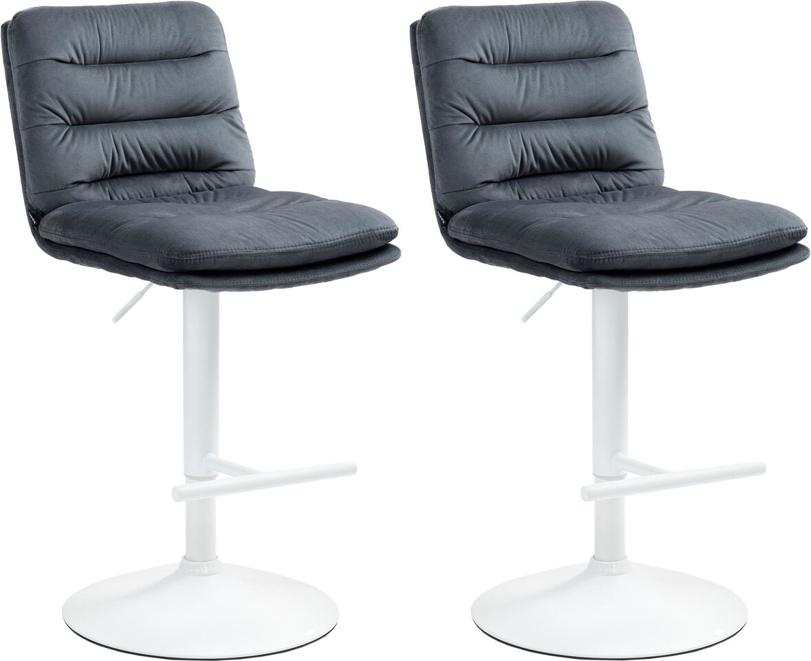 Décoshop26 - Set aus 2 Barhockern mit Fußstütze und Rückenlehne gepolsterter Sitz in dunkelgrauem Samt und weißem Metall 10_0006751