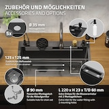 thumbnail of ML-Design Spülbecken Edelstahl 75 × 46 cm Anthrazit – Rechteckige Einbauspüle mit Wasserfall-Design, ausziehbarem Wasserhahn & Zubehör