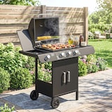 thumbnail of Barbacoa de Gas BBQ con Ruedas Parrilla 3+1 Quemadores 11,6 KW 2 Mesas Laterales Armario de 2 Puertas y Termómetro Acero Inoxidable 110x50x100 cm