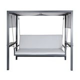 thumbnail of Alu-Hollywoodschaukel HWC-L47, Gartenschaukel Hängeschaukel Liegefunktion, Dach Textil Olefin 195x221x131cm Polster grau