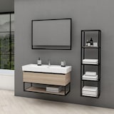 thumbnail of BELVIT Badmöbel Set mit Waschbecken 100 cm & Unterschrank 95 cm Nussoptik mit Metallgestell