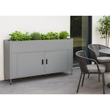 thumbnail of HWC-O85, floreira com canteiro elevado em metal, espaço de arrumação, metal 47kg 91x161x51cm ~ cinzento